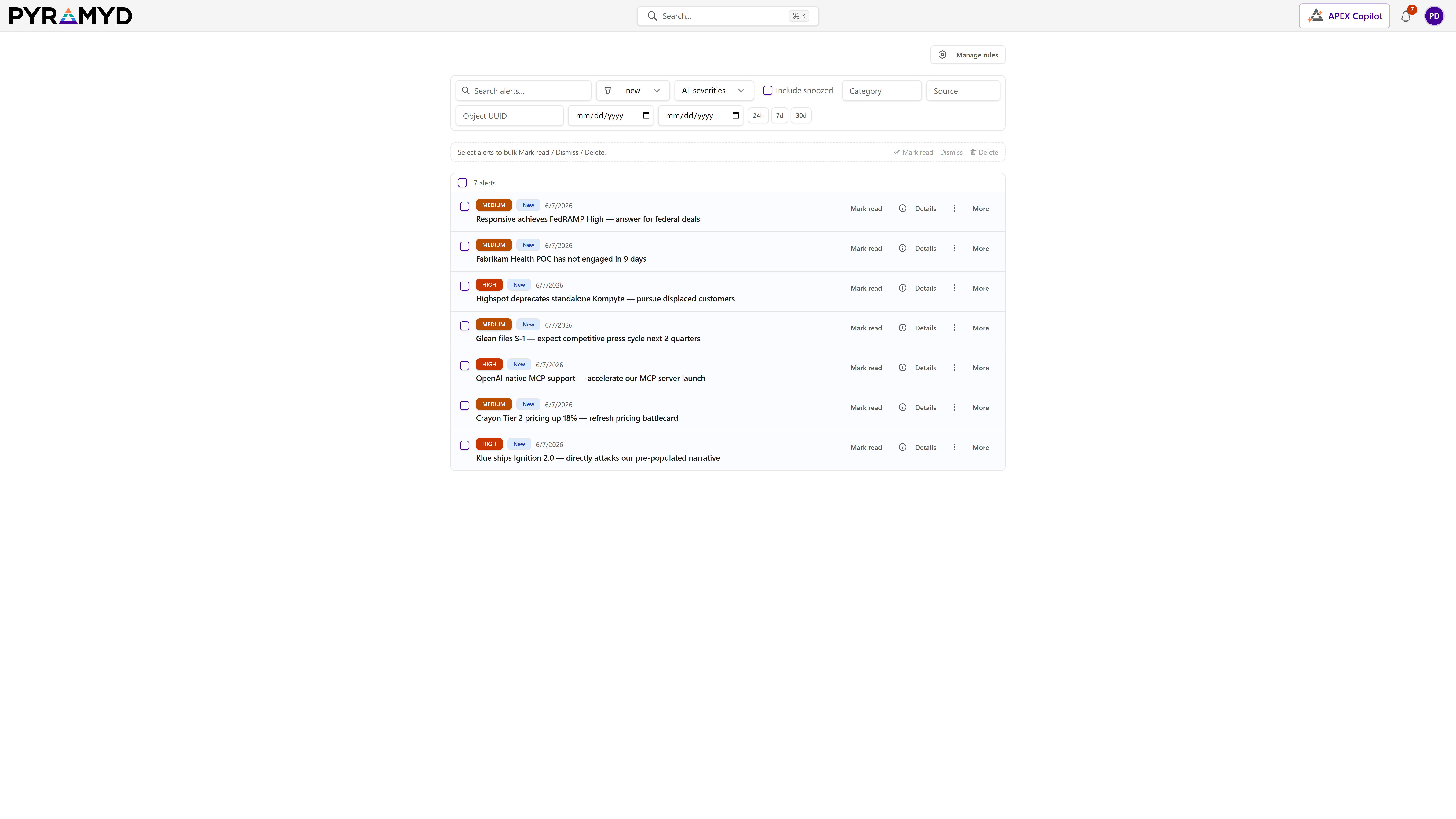 Alerts Workspace screenshot from the production workspace
