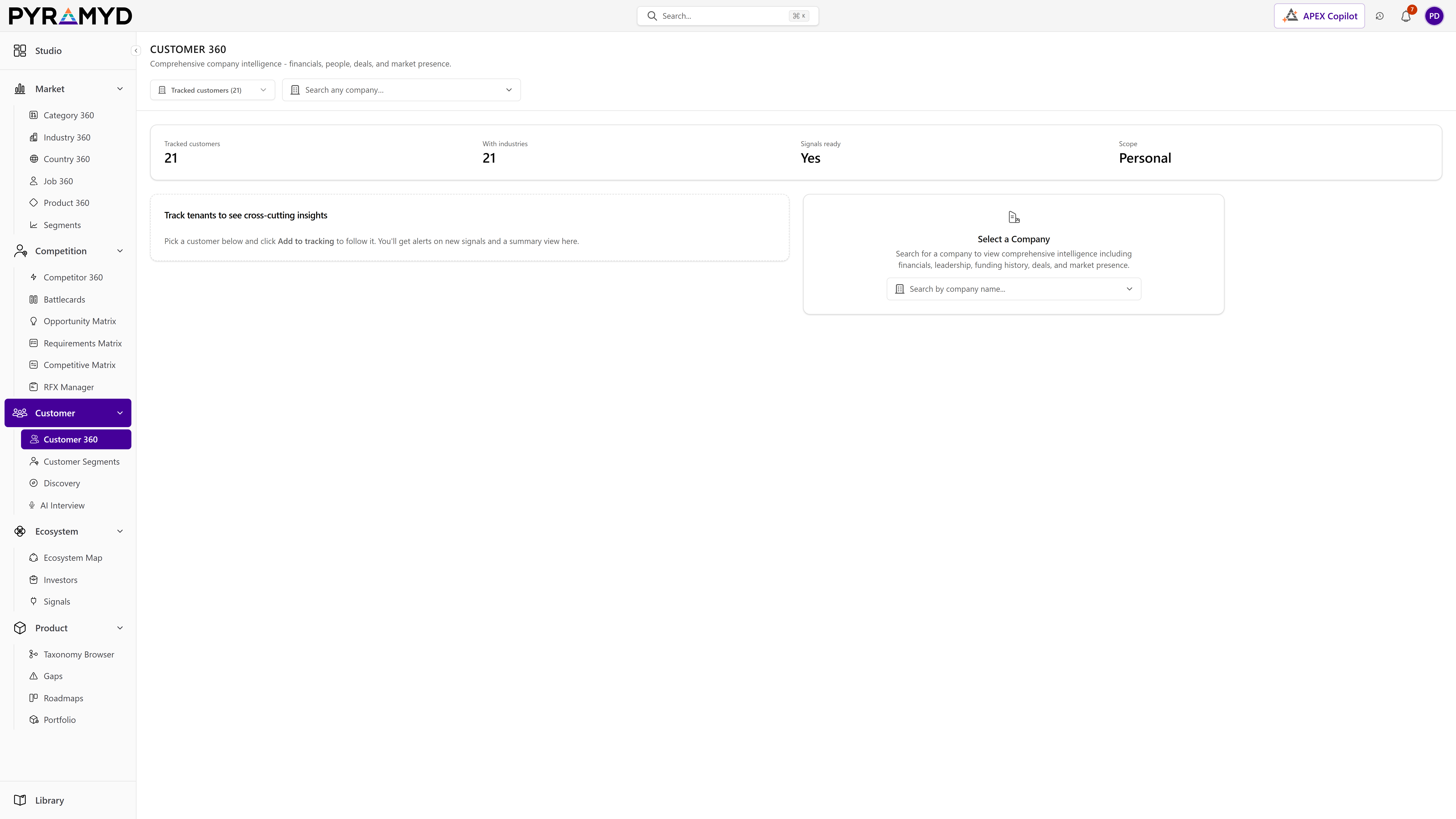 Customer 360 screenshot from the production workspace